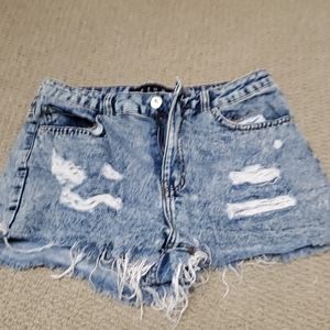 Acid Wash Ripped Denim Shorts